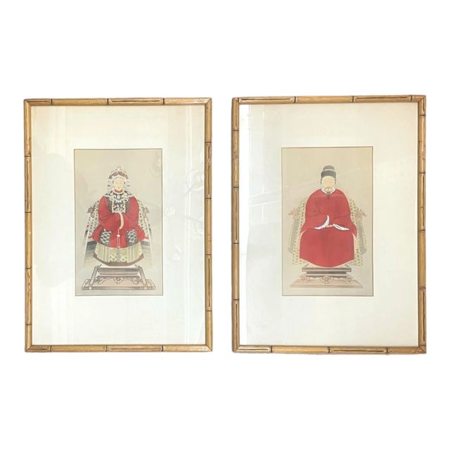 Chinese Export, Ink & Graphite, Vintage Chinese Wall Decorations, Bamboo, 1930s For Sale