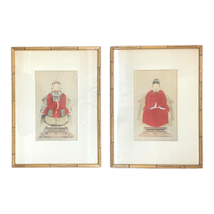 Chinese Export, Ink & Graphite, Vintage Chinese Wall Decorations, Bamboo, 1930s