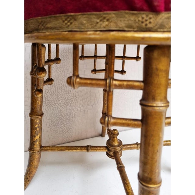 English Chippendale Style Gilt Chinoiserie Faux Bamboo Stool, 1850s For Sale - Image 5 of 10