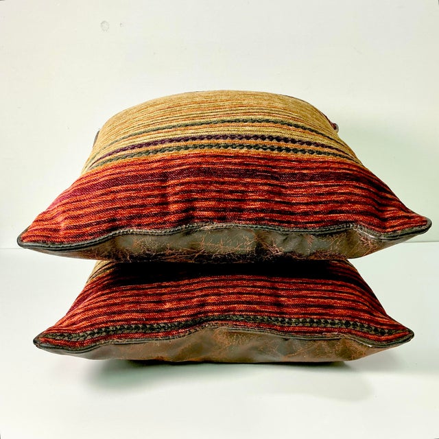 1980s Vintage Boho Chic Southwestern Ralph Lauren Jewel Tone Cut Striped Chenille Decorative Pillows - A Pair For Sale - Image 11 of 13