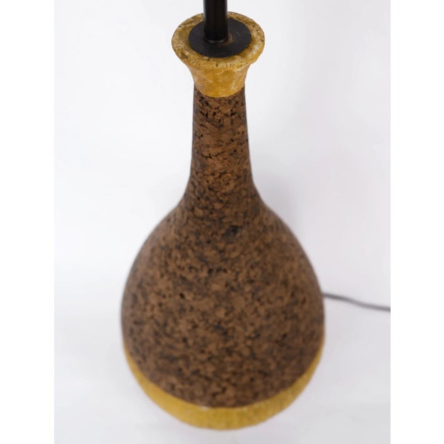 Mid Century Modern Cork & Yellow Ceramic Table Lamp For Sale - Image 9 of 11