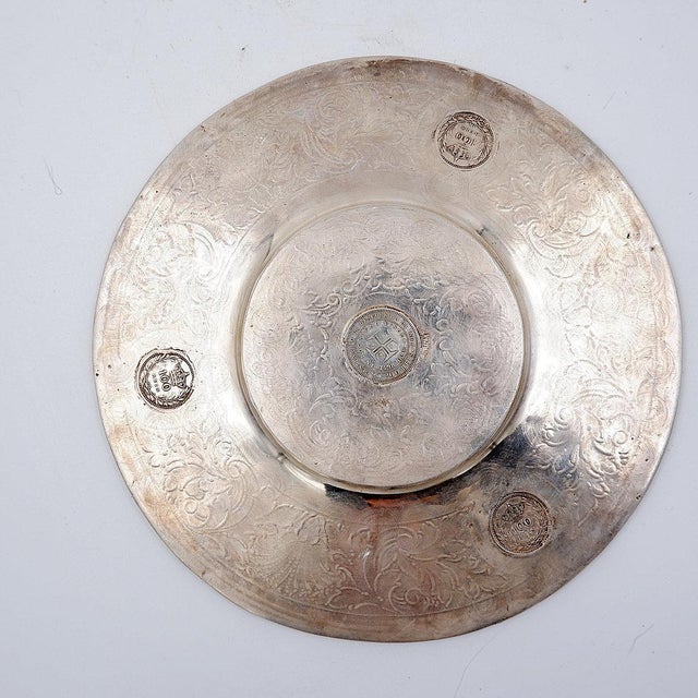 Antique Silver Plate with Four Portuguese Coins, 1900s For Sale - Image 11 of 13