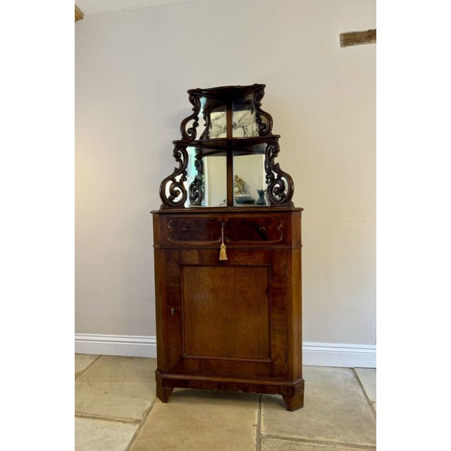 Wood Antique Victorian Figured Mahogany Carved Corner Cabinet, 1860 For Sale - Image 7 of 9