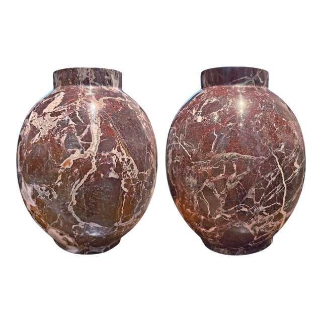 Pair of Red Marble Vases For Sale