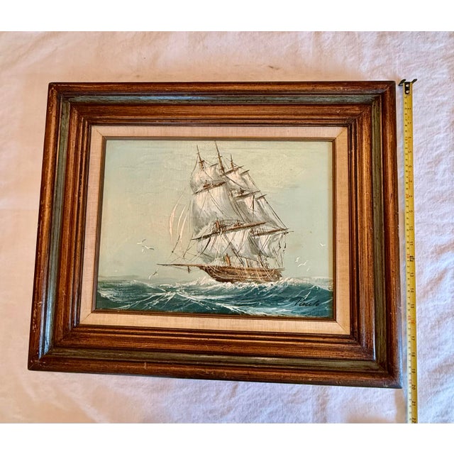 Mid 20th Century Framed Oil on Canvas Painting “Clipper Ship at Sea” Artist Signed Paolo For Sale - Image 10 of 12
