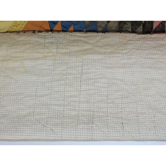 Tan Vintage Handmade Star Quilt For Sale - Image 8 of 11