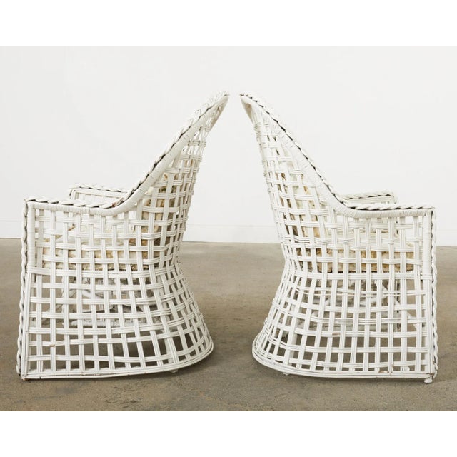 Set of Six Painted Wicker Rattan Garden Dining Armchairs For Sale In Sacramento - Image 6 of 12