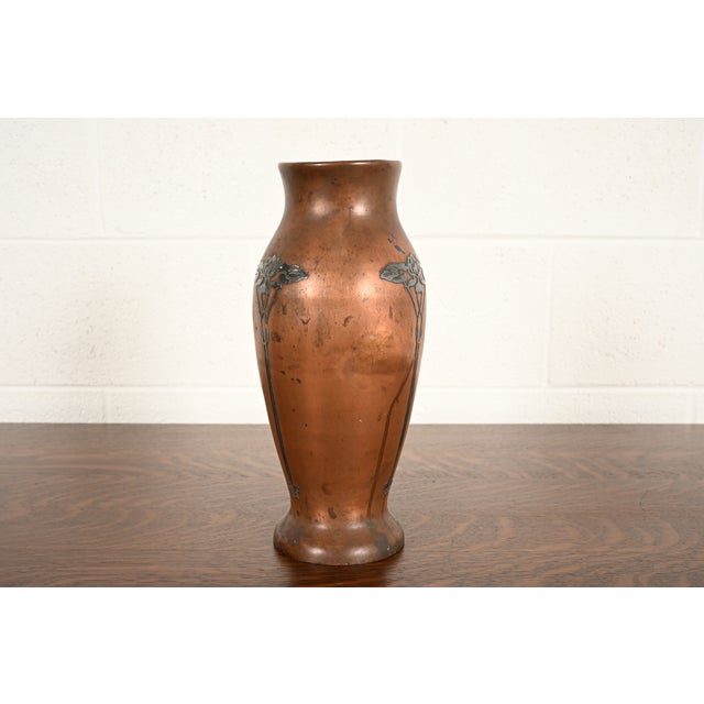 Silver Crest Arts & Crafts Sterling Silver on Bronze Tall Vase For Sale - Image 12 of 16
