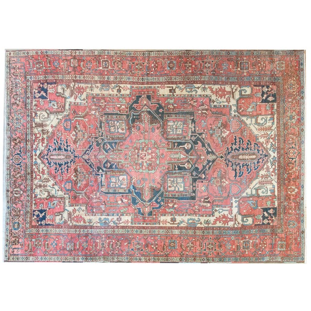 Textile Early 20th Century Persian Heriz Rug For Sale - Image 7 of 15