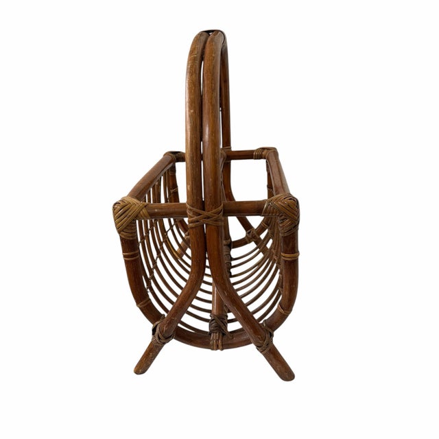 Vintage Bent Bamboo and Rattan Magazine Media Rack For Sale - Image 4 of 9