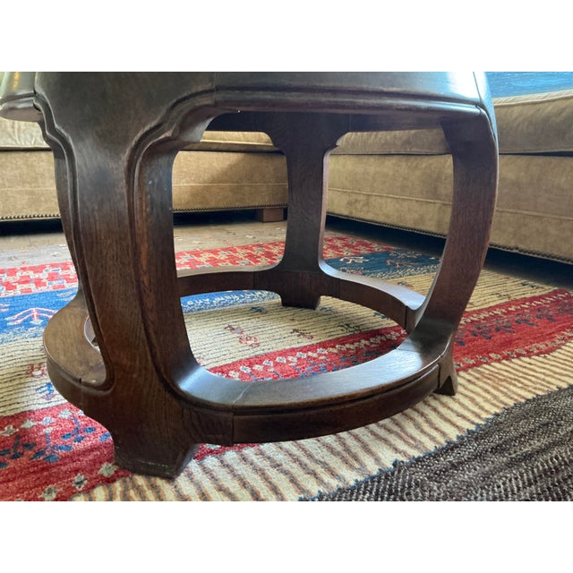 Asian VTG Thomasville Walnut Asian Round Glass Top Coffee Cocktail Table For Sale - Image 3 of 4