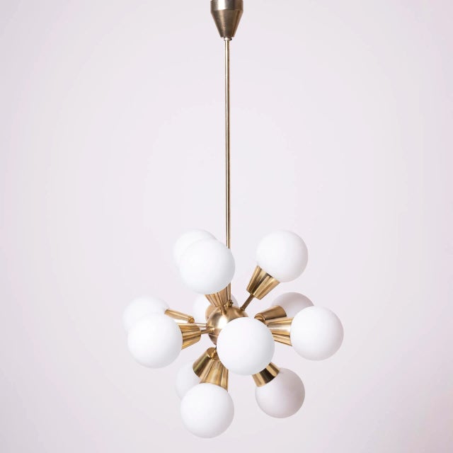 Glass and Brass Sputnik Chandelier from Kamenický Šenov, Former Czechoslovakia, 1970s For Sale - Image 6 of 6