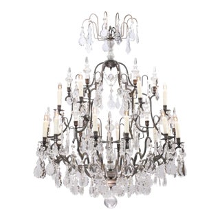 Early 20th Century XL 18-Light Crystal & Bronze Louis XV Chandelier France For Sale