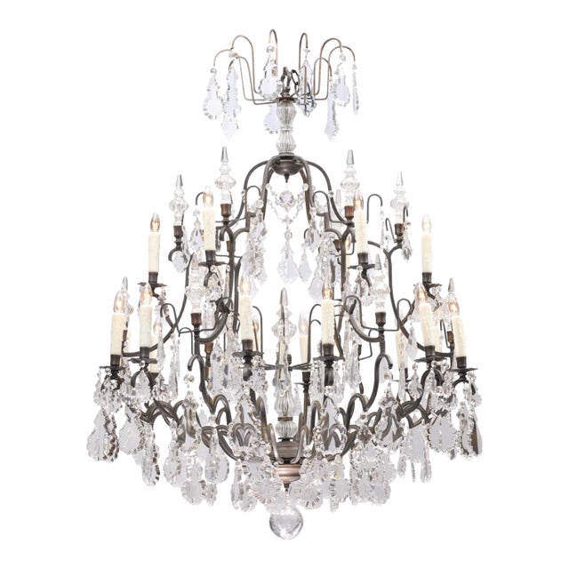 Early 20th Century XL 18-Light Crystal & Bronze Louis XV Chandelier France For Sale