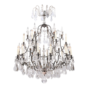 Early 20th Century XL 18-Light Crystal & Bronze Louis XV Chandelier France
