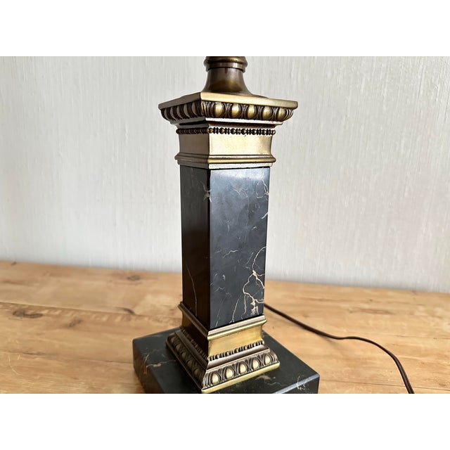 Neoclassical Vintage Black Marble Lamp With Toile Fabric Shade For Sale - Image 3 of 12