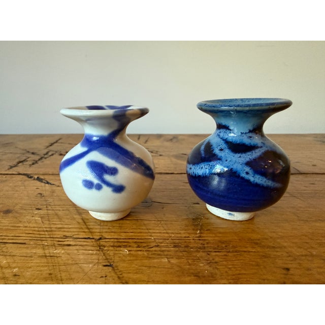 Sweet Pair of Mini Blue & White Studio Pottery Vases Signed "Whitefish Pottery". This studio is located in yes, Whitefish...