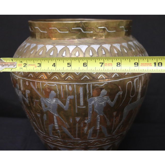 Large Vintage Egyptian Cairo Ware Brass Vase With Copper & Silver-Tone Inlay, Mid-Century, 11.75" H For Sale - Image 9 of 11