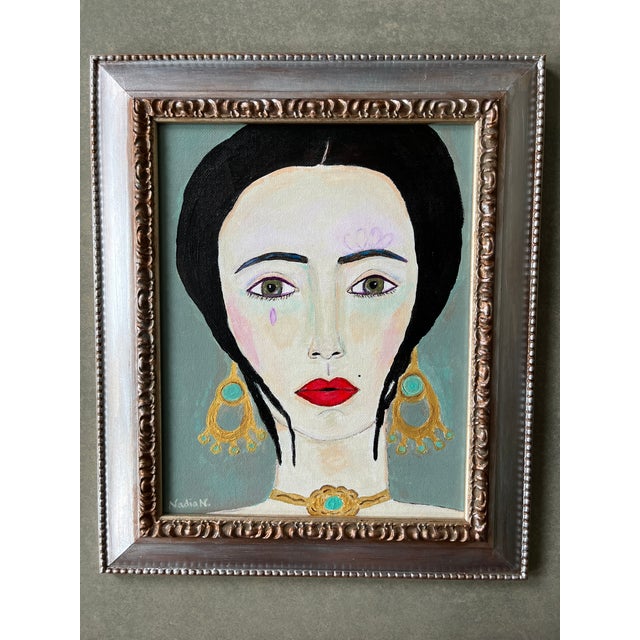 ‘Maya’ Abstract Acrylic Painting Portrait of Woman Framed by Artist Nadia Nabhan For Sale In Chicago - Image 6 of 6