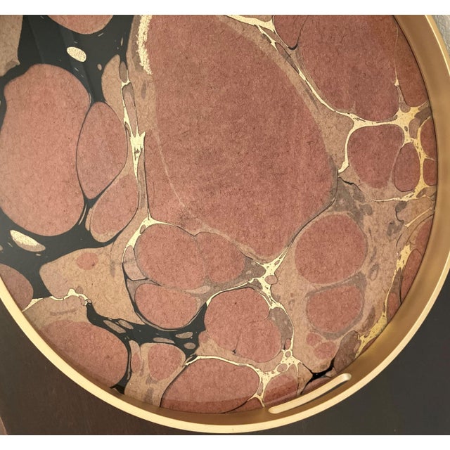 Late 20th-Century “Geode” Motif Wood, Glass & Resin Circular Tray With Cut-Out Handles For Sale - Image 11 of 18