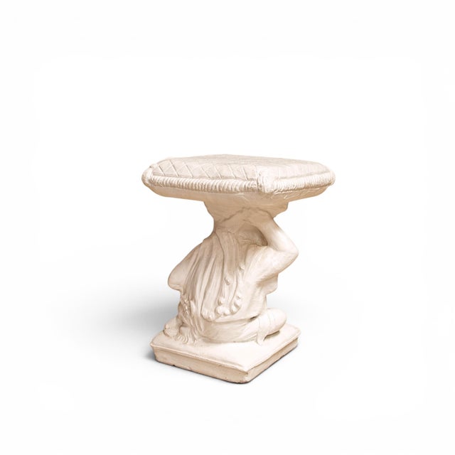 1960s Hollywood Regency Cast Cement Garden Stool or Table With Classical Child Figure and Lion For Sale - Image 9 of 9