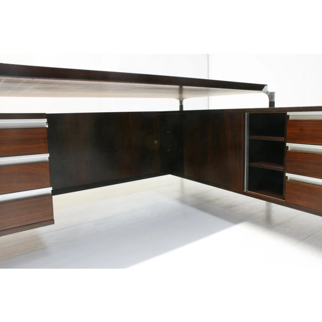 Wood Pitagora Desk and Executive Socrate Desk Chair by Renato Venturi and Ennio Fazioli and Ico Parisi for MIM Roma, 1976, Set of 2 For Sale - Image 7 of 18