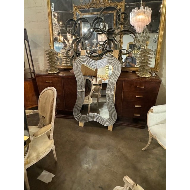 Glass Modern Silver Wave Glass Murano Mirror For Sale - Image 7 of 7