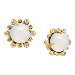 Syna Yellow Gold Moon Quartz Earrings with Diamonds, a Pair