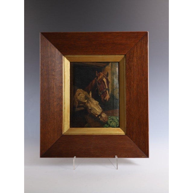 Continental Artist, Two Horses in a Stable, 1880-1900, Oil on Canvas, in Very Good conditions. Designed before 1890 This...