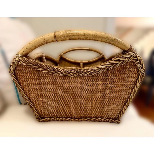 1970s Vintage Bamboo and Rattan Wicker Basket For Sale - Image 5 of 9