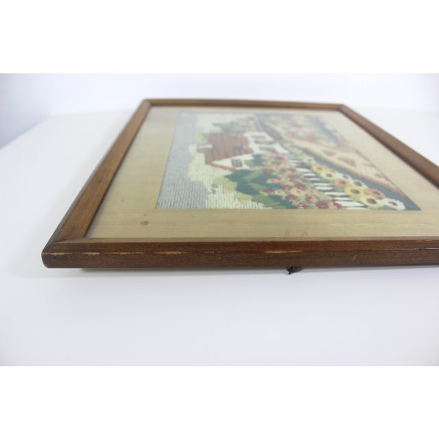 Vintage Framed Crewel Embroidery Art Cottage and Flowers For Sale - Image 10 of 11