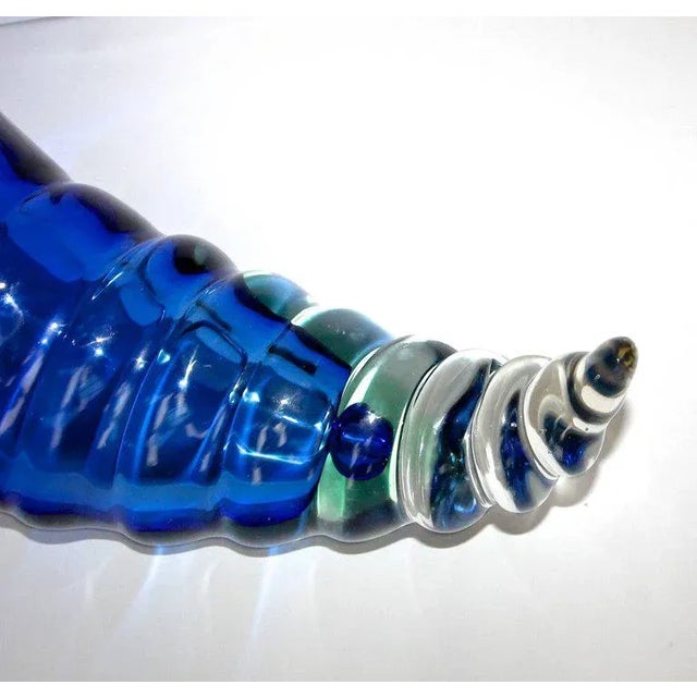 Large Seguso Murano Blue Conch Shell Centerpiece Bowl For Sale In Palm Springs - Image 6 of 13