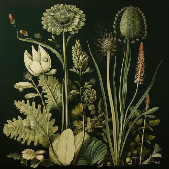 This fine art print reproduces a beautifully detailed 19th-century botanical illustration depicting an elegant arrangement...