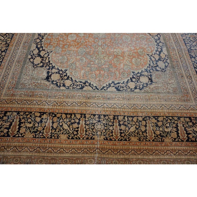 Classic Fine Ivory Traditional Floral Medallion Design Antique Persian Mohtasham Kashan Rug For Sale - Image 9 of 12
