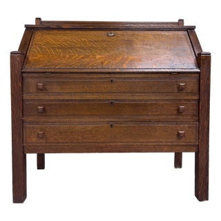 Antique Cron-Kills Co. Arts & Crafts Mission Tiger Oak Secretary Desk For Sale