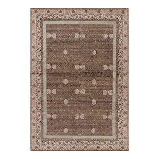 Rug & Kilim’s Modern Block Print Rug in Beige-Brown, with Geometric Patterns - 10x14 For Sale