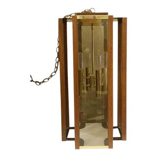 Frederick Ramond Modernist Oak & Brass Hanging Light For Sale