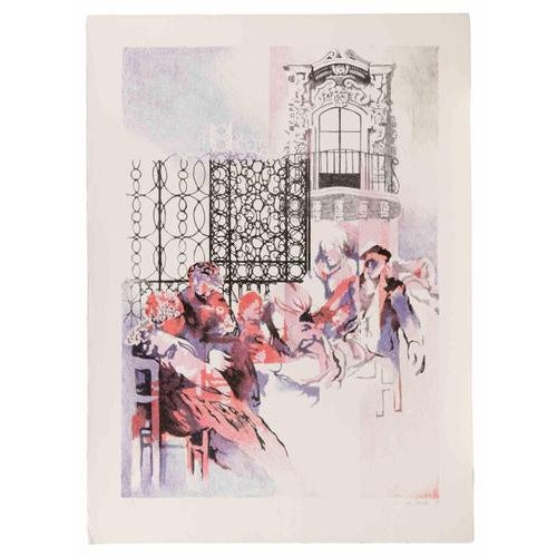 Lithograph on paper realized by Mario Bardi in 1979. Hand signed and numbered in pencil. Edition of 99. Very good...