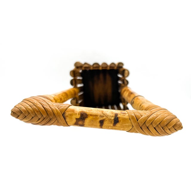 Wood Vintage Burnt Bamboo & Rattan Handled Basket – Organic Modern / Bohemian For Sale - Image 7 of 9