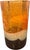 A striking vintage Pier 1 art glass hurricane candle holder featuring a dramatic layered palette of fiery amber and...