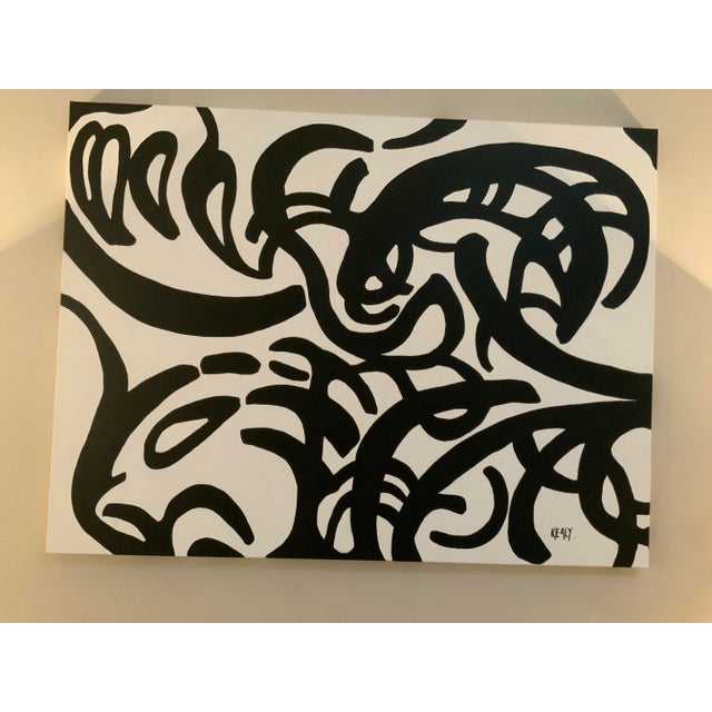 Textile Large Black and White Acrylic Painting on Canvas Signed by Artist For Sale - Image 7 of 13