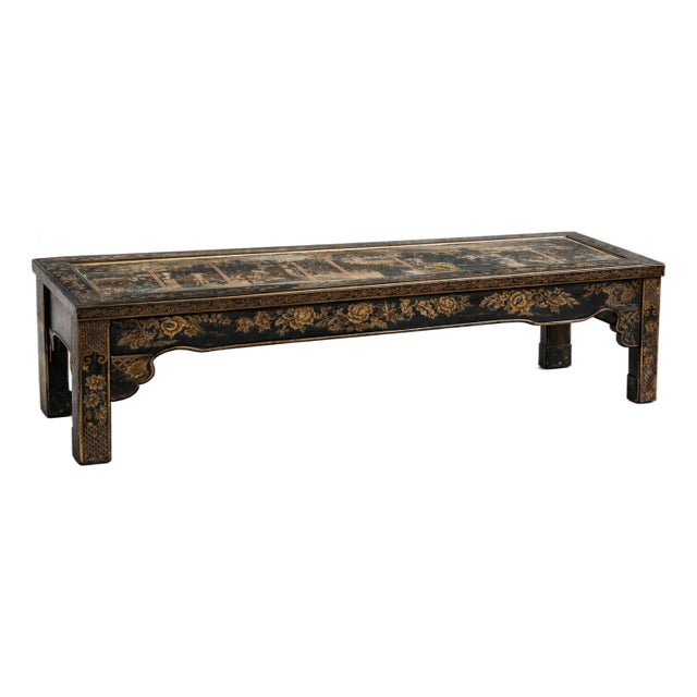 Late 20th Century Oriental Black Lacquer Coffee Table (Hand-Painted Chinoiserie / Oriental Scene) For Sale