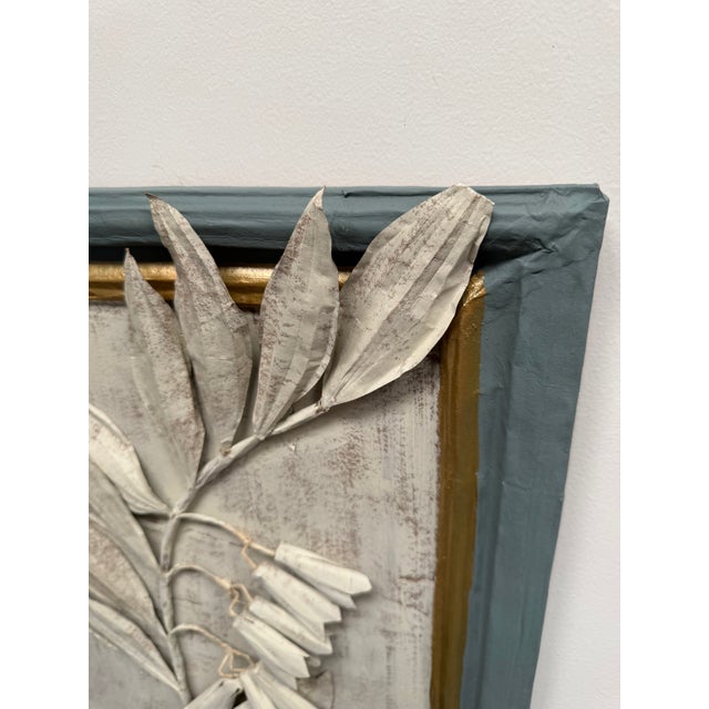 Blue Three-Dimensional Papier Mache' Botanical Art in Papier Mache Frame For Sale - Image 8 of 9