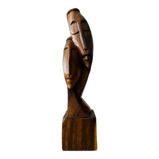 Midcentury Wooden Modernist “Love” Couple Sculpture For Sale