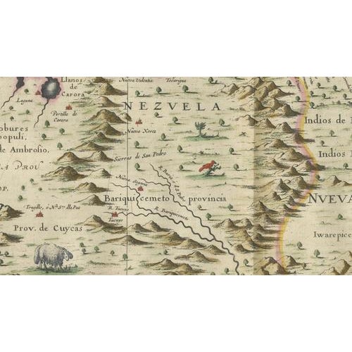 Venezuela Map with Caribbean & Nueva Andalusia from Blaeu, 1642 For Sale - Image 10 of 12
