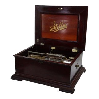 Antique Jacot Music Box Co. Stella Mahogany Disk Player C1890 For Sale