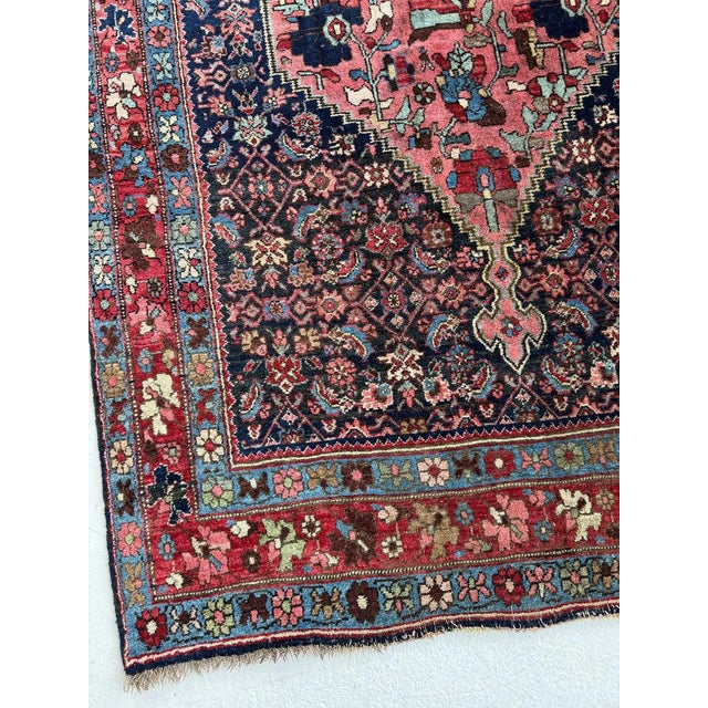 Textile 1920s Halvai Bidjar with ASYMMETRICAL Harshang Medallion Rug 3.8 x 5.2 For Sale - Image 7 of 9