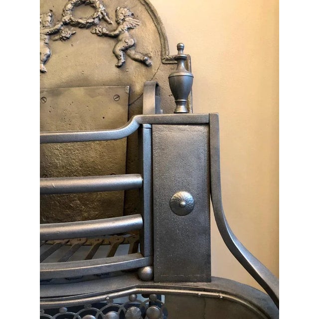 Antique Georgian Style Burnished Steel and Wrought Iron Fire Grate For Sale - Image 4 of 12