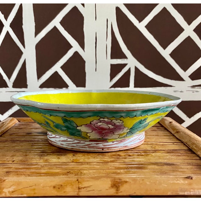 Mid 20th Century Chinoiserie Yellow Pedestal Decorative Bowl Chairish