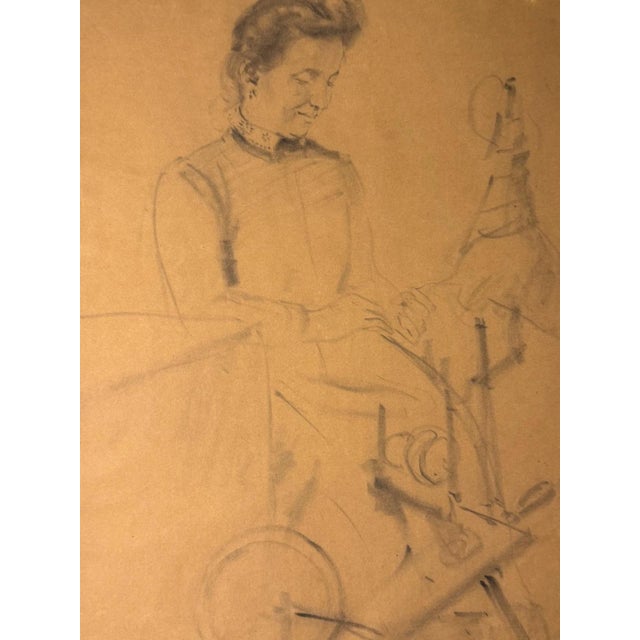 Piet Hein Eek Heinrich Pforr, Peasant Woman at the Spinning Wheel, Pencil on Paper For Sale - Image 4 of 11